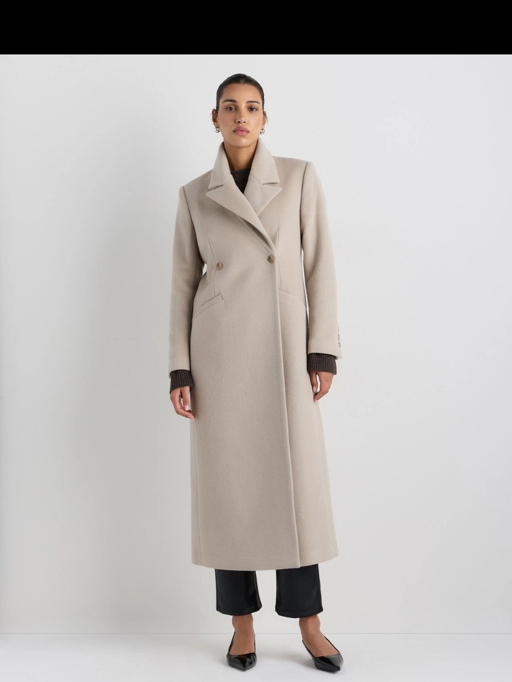 Quince Womens Wool Cashmere Tailored Coat Long Melange Sand Dune  $200 Sz S, NWT